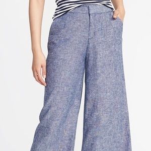 High-Rise Linen-Blend Wide-Leg Cropped Pants